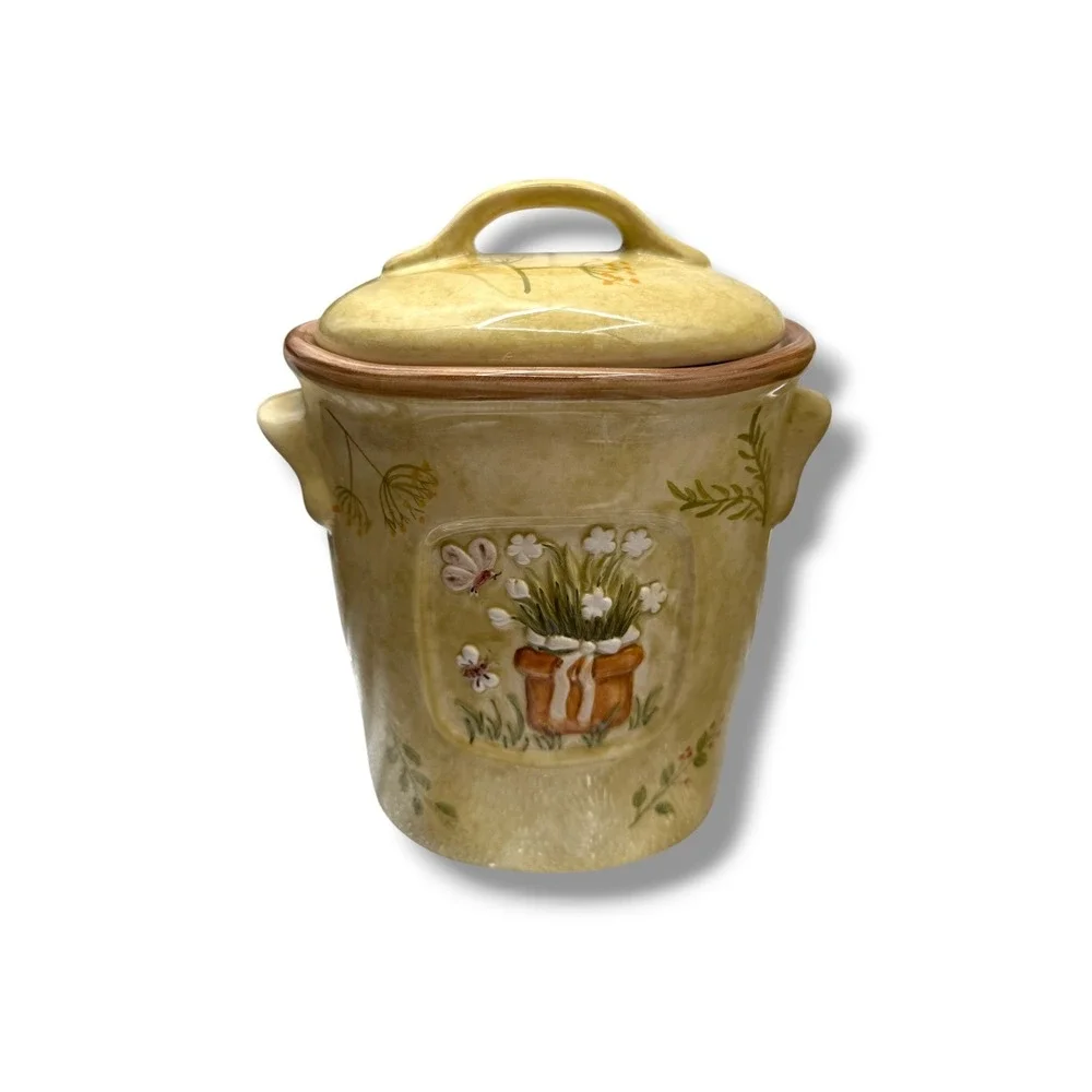 Vintage‎ Cheri Bloom 222 Fifth 3 Piece Canister Set Yellow Ceramic Farmhouse